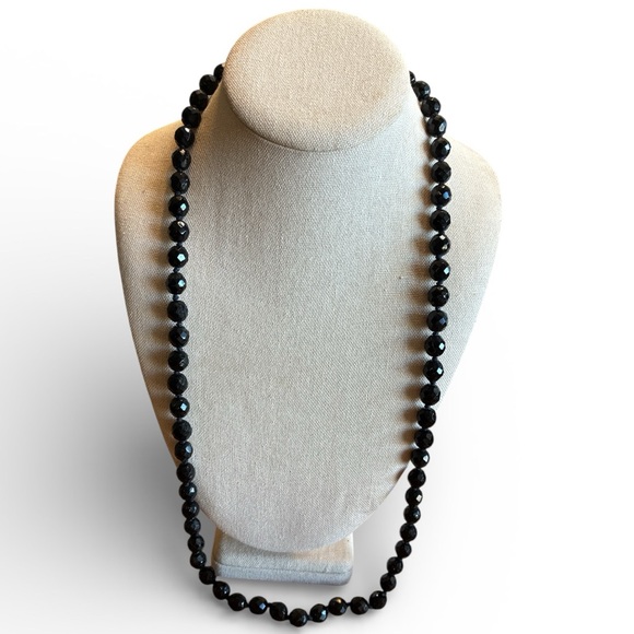 Vintage Jewelry - Vintage Black Multifaceted Beaded Necklace